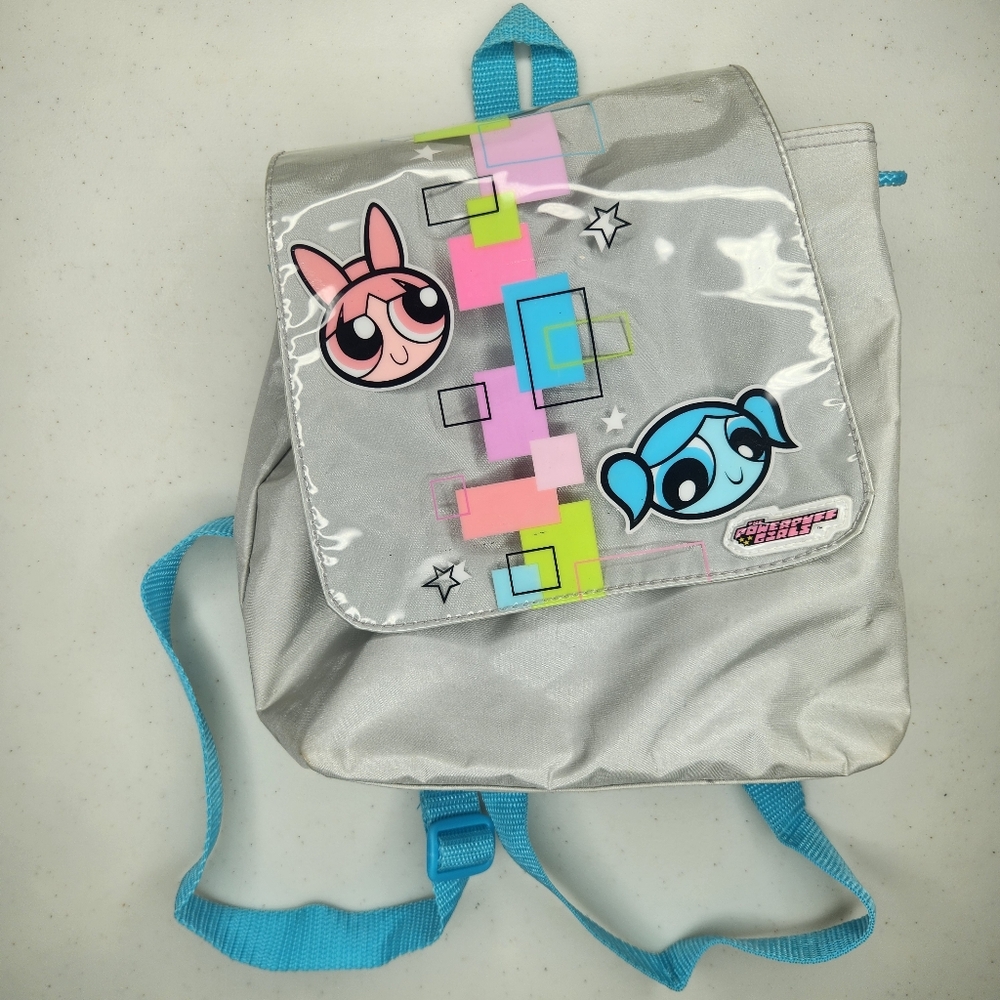 Vintage 2001 Powerpuff Girls Backpack - Silver and Blue Aesthetic
